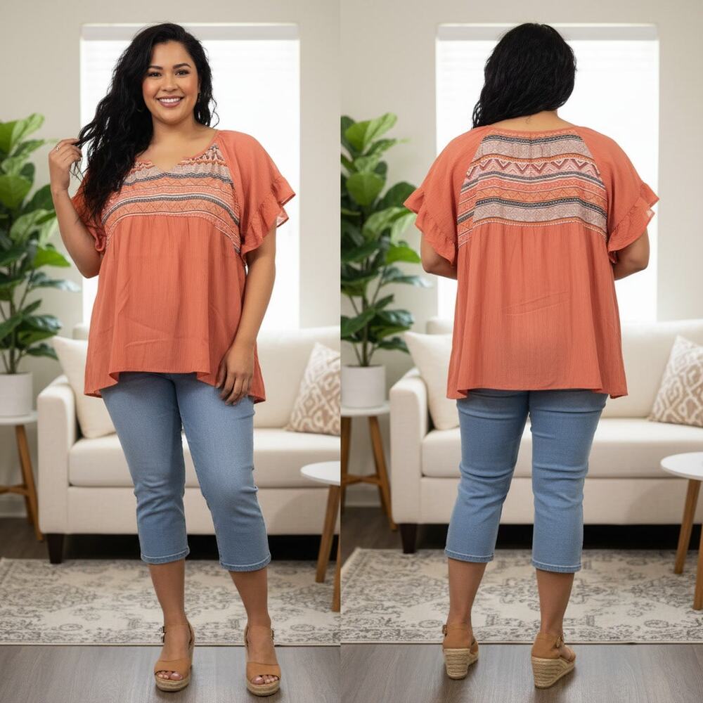 1297 - Umgee Lt Rust with Aztec print - Large - NWOT